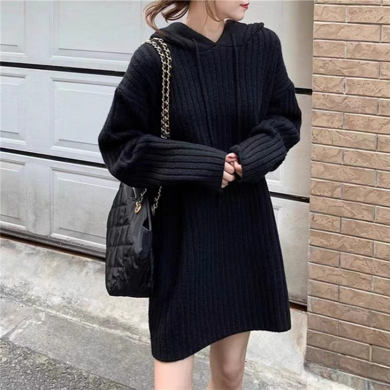 Carol | Effortless Ribbed Oversized Hooded Sweater Dress