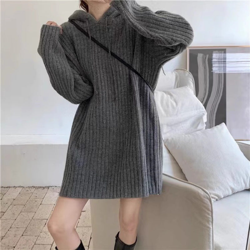 Carol | Effortless Ribbed Oversized Hooded Sweater Dress