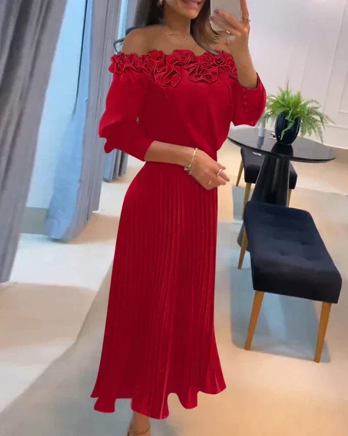 Carol | Elegant Off Shoulder Fall Wedding Guest Midi Dress