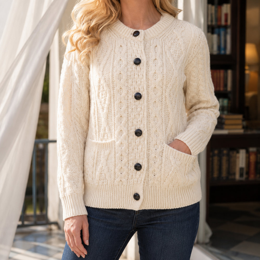 Carol | Refined Button-Front Cable Knit Cardigan Sweater