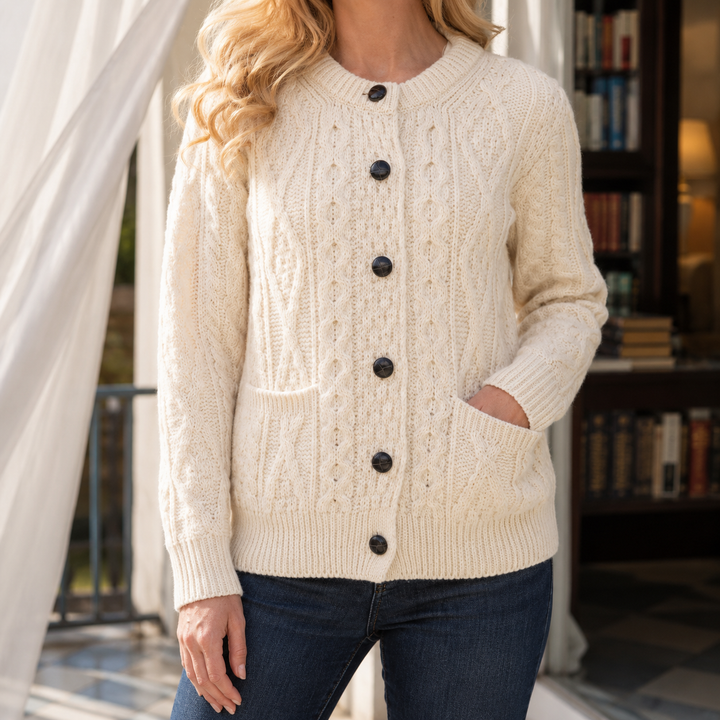 Carol | Refined Button-Front Cable Knit Cardigan Sweater