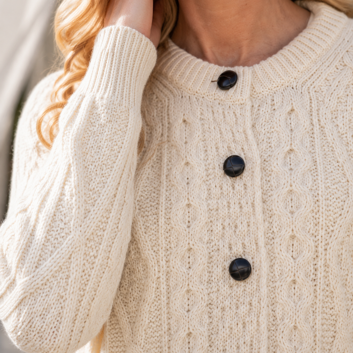 Carol | Refined Button-Front Cable Knit Cardigan Sweater