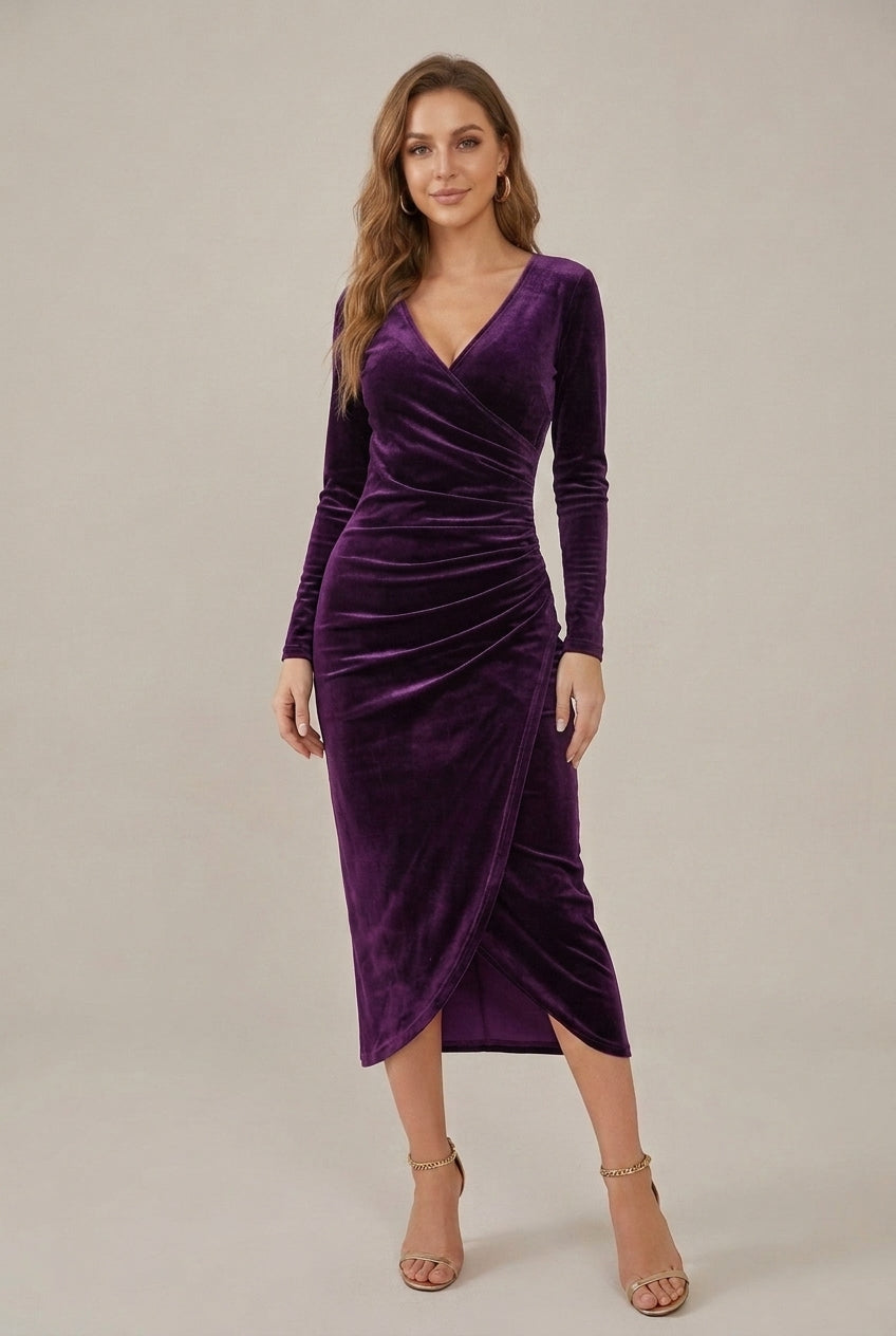 Carol | Relaxed Ruched Wrap Christmas Party Midi Dress