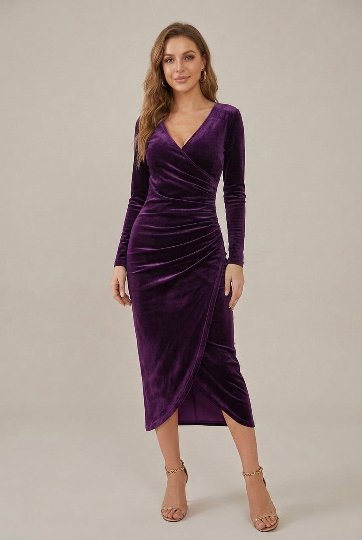 Carol | Relaxed Ruched Wrap Christmas Party Midi Dress