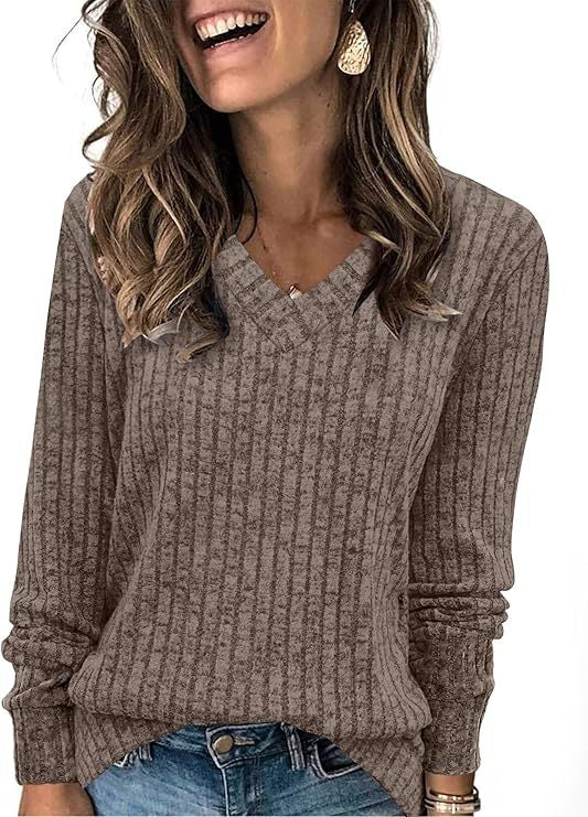 Carol | Stylish Ribbed V-Neck Oversized Knit Sweater