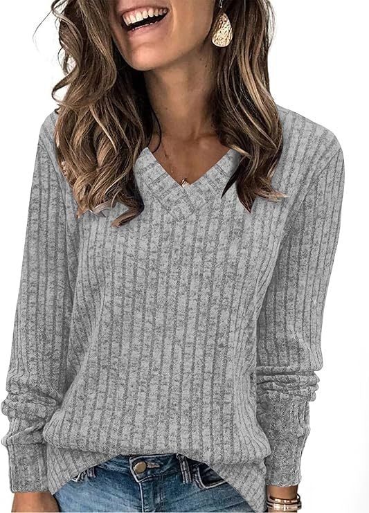 Carol | Stylish Ribbed V-Neck Oversized Knit Sweater