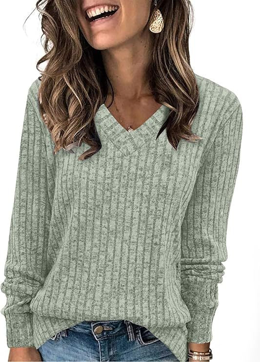 Carol | Stylish Ribbed V-Neck Oversized Knit Sweater