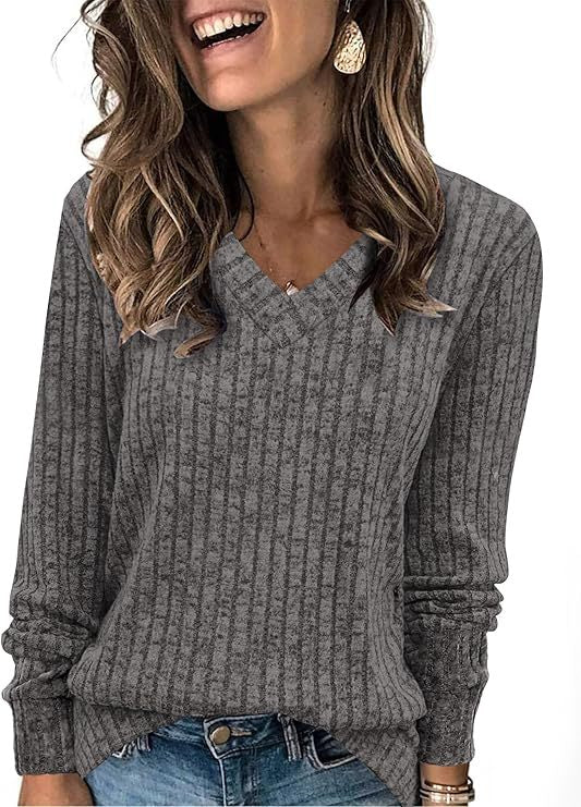 Carol | Stylish Ribbed V-Neck Oversized Knit Sweater