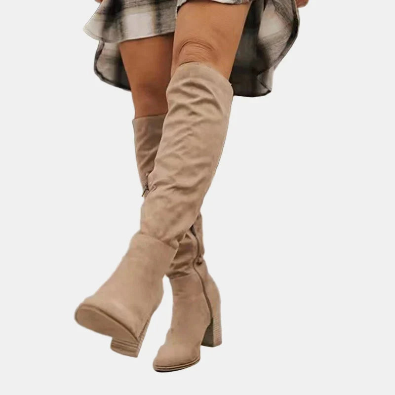 Carol | Stylish Ruched Block Heel Knee High Boots