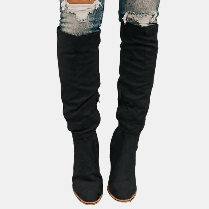 Carol | Stylish Ruched Block Heel Knee High Boots