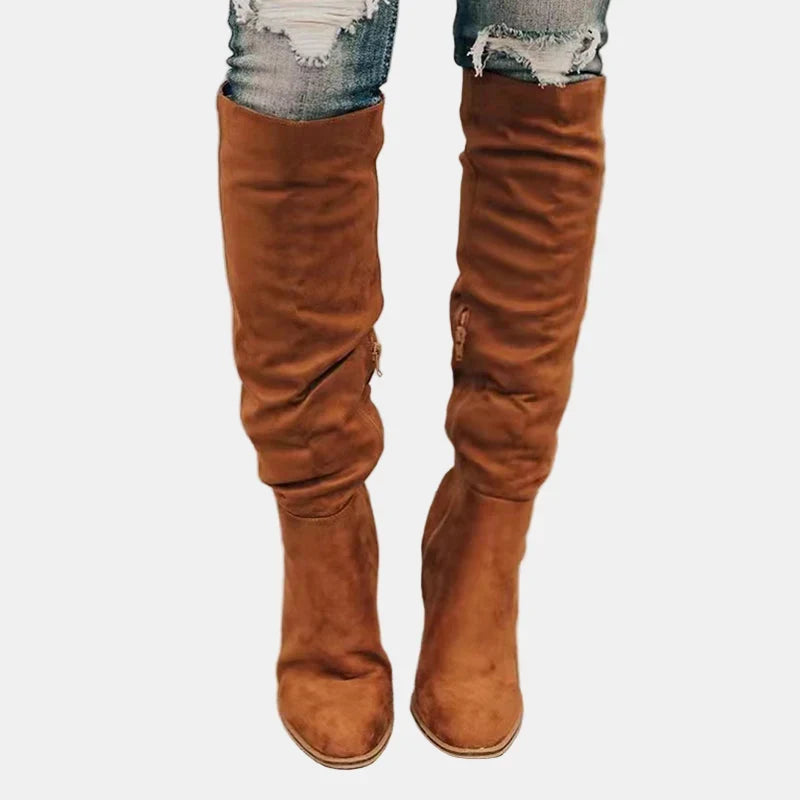 Carol | Stylish Ruched Block Heel Knee High Boots