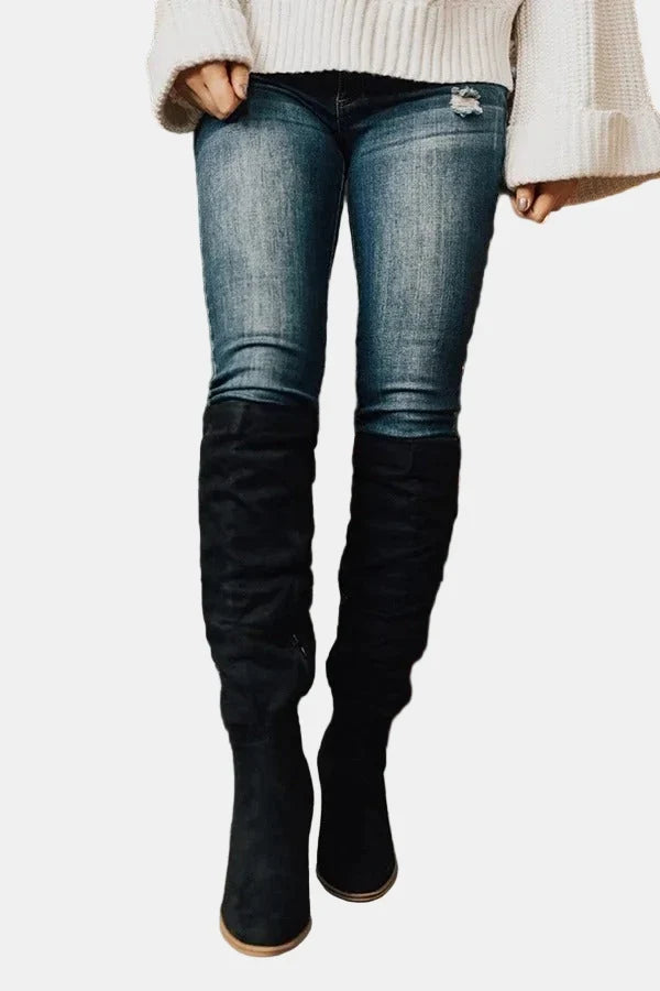 Carol | Stylish Ruched Block Heel Knee High Boots