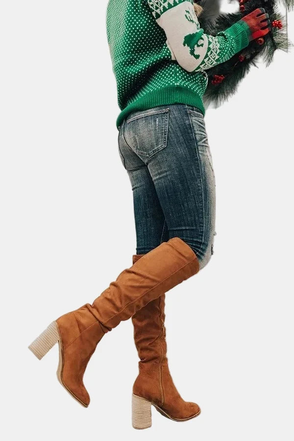 Carol | Stylish Ruched Block Heel Knee High Boots