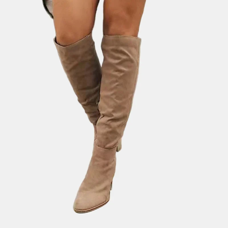Carol | Stylish Ruched Block Heel Knee High Boots