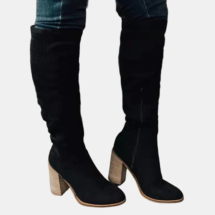Carol | Stylish Ruched Block Heel Knee High Boots