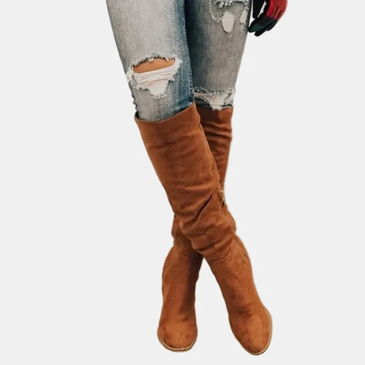 Carol | Stylish Ruched Block Heel Knee High Boots