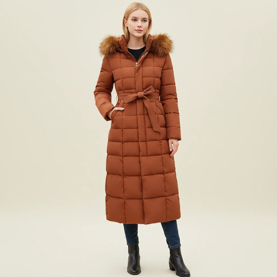 Carolyn | Belted Hooded Longline Quilted Puffer Jacket