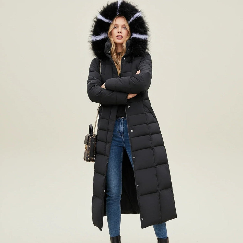 Carolyn | Belted Hooded Longline Quilted Puffer Jacket