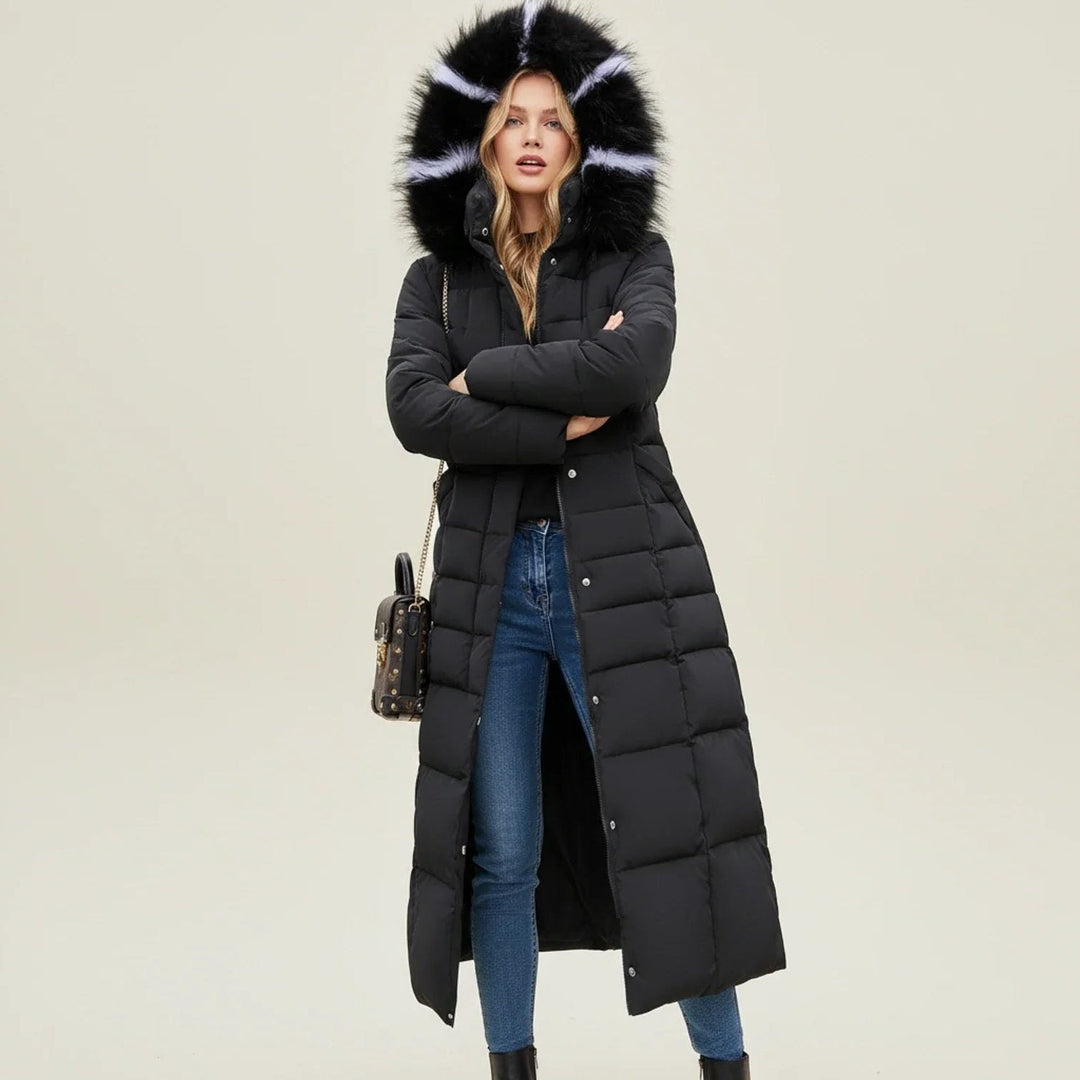 Carolyn | Belted Hooded Longline Quilted Puffer Jacket