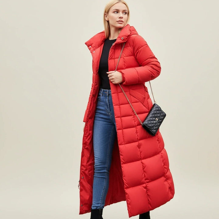 Carolyn | Belted Hooded Longline Quilted Puffer Jacket