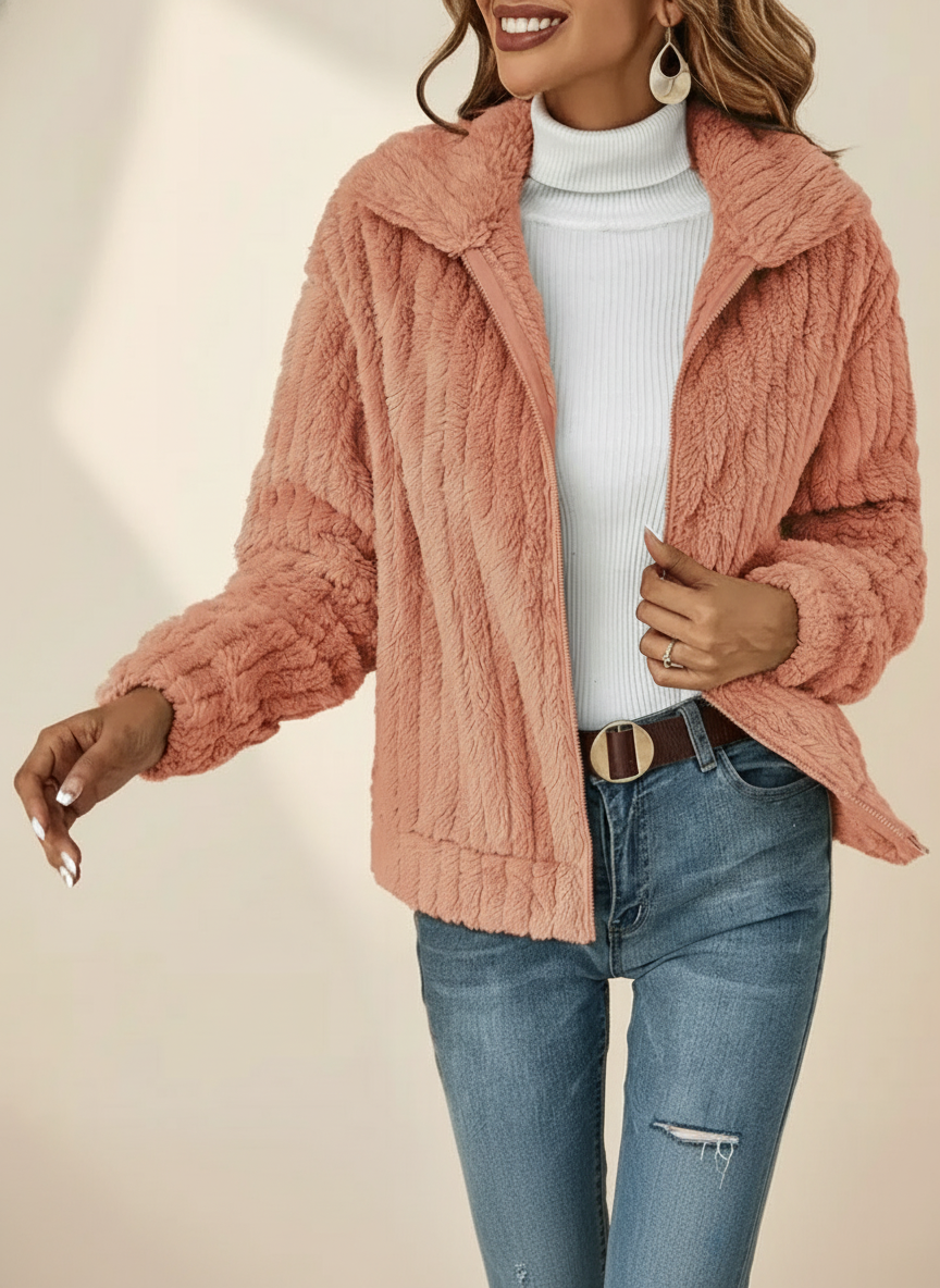 Carolyn | Polished Ribbed Fleece Jacket with Collar and Zip