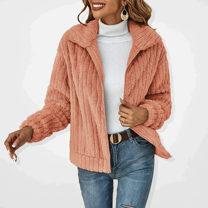 Carolyn | Polished Ribbed Fleece Jacket with Collar and Zip