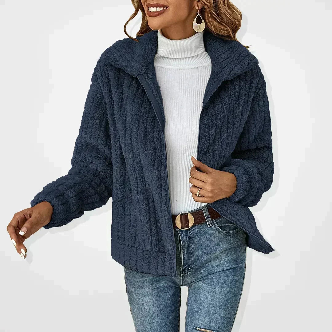 Carolyn | Polished Ribbed Fleece Jacket with Collar and Zip