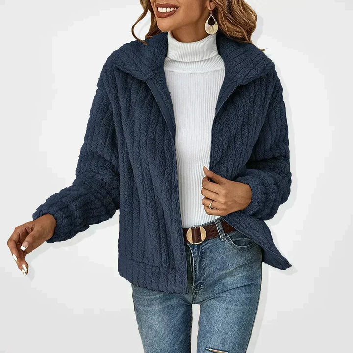 Carolyn | Polished Ribbed Fleece Jacket with Collar and Zip