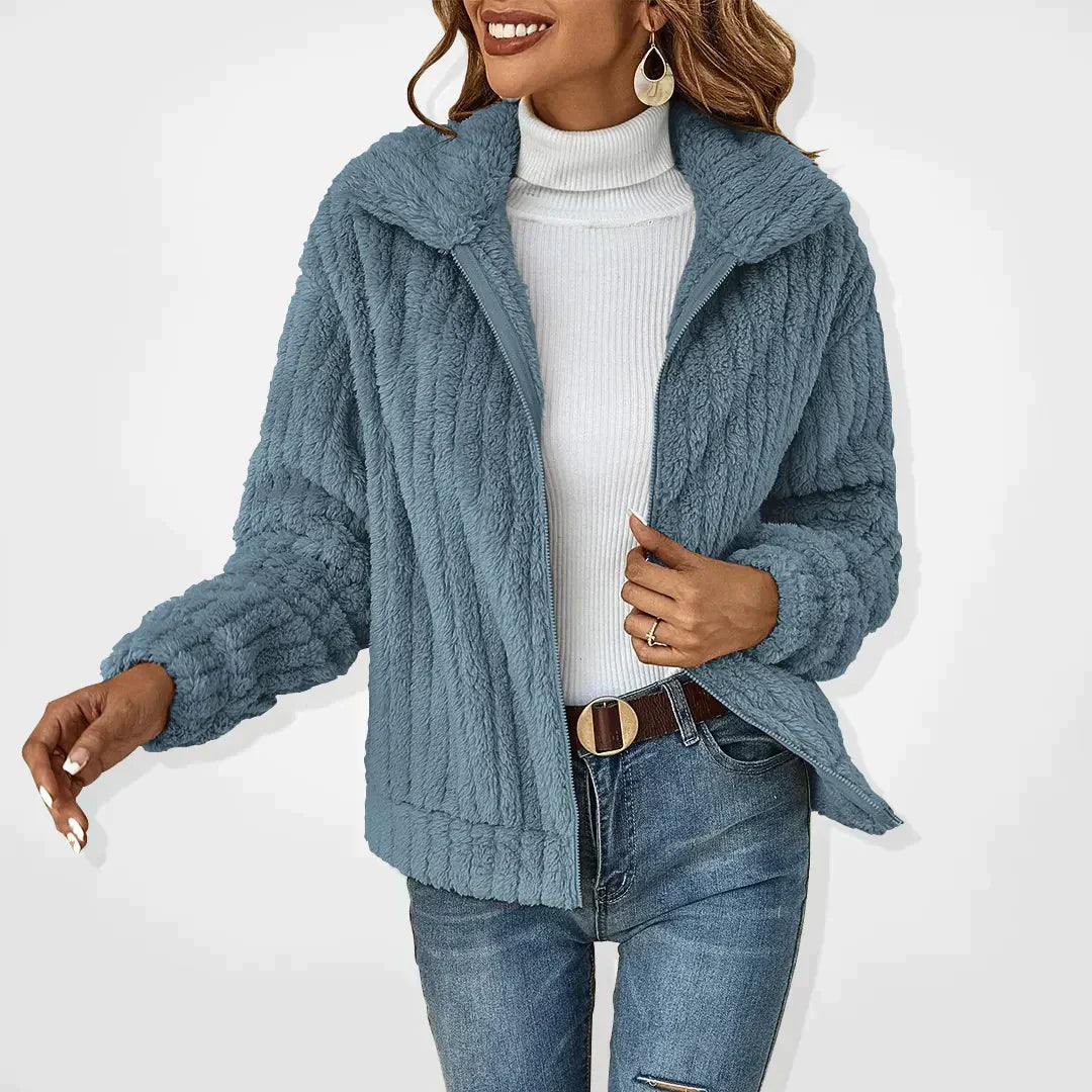Carolyn | Polished Ribbed Fleece Jacket with Collar and Zip