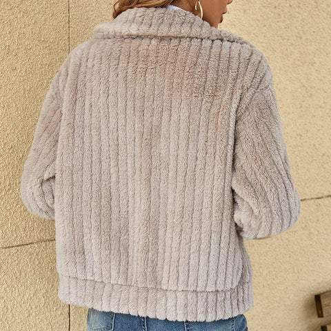 Carolyn | Polished Ribbed Fleece Jacket with Collar and Zip