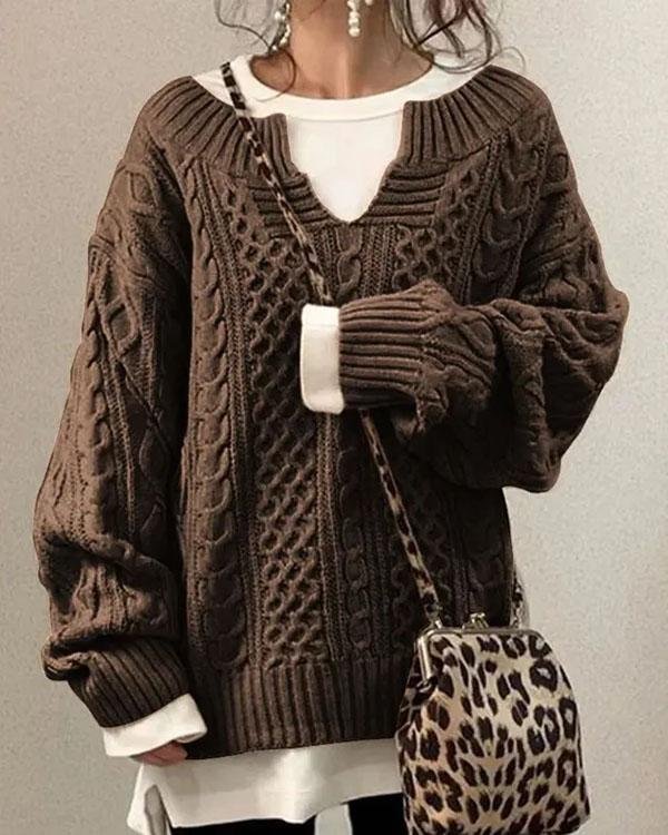 Carolyn | Refined Oversized Cable Knit V-Neck Sweater