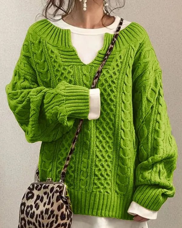 Carolyn | Refined Oversized Cable Knit V-Neck Sweater