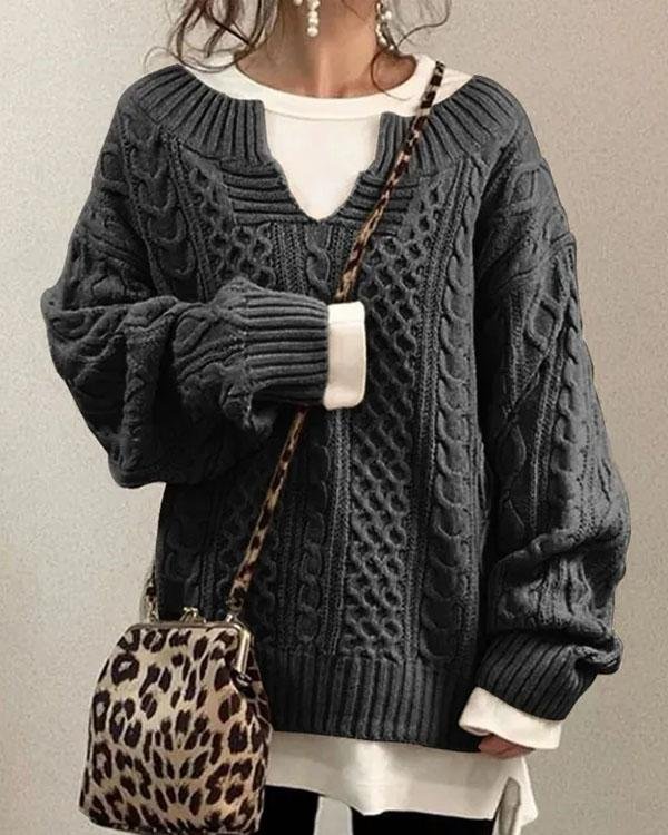 Carolyn | Refined Oversized Cable Knit V-Neck Sweater