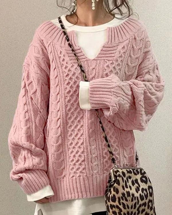Carolyn | Refined Oversized Cable Knit V-Neck Sweater