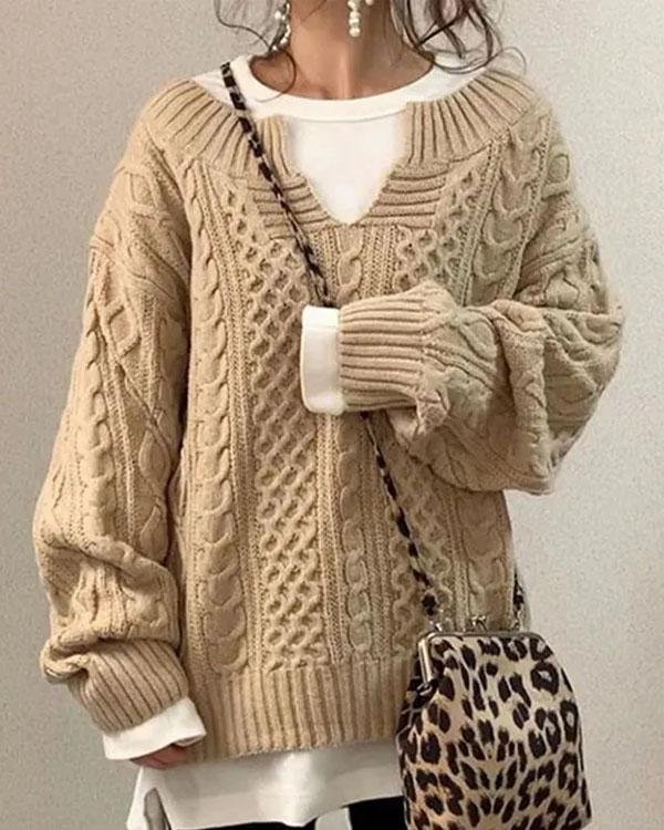 Carolyn | Refined Oversized Cable Knit V-Neck Sweater