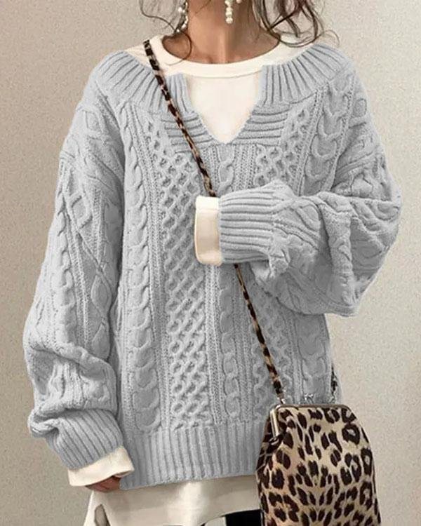 Carolyn | Refined Oversized Cable Knit V-Neck Sweater