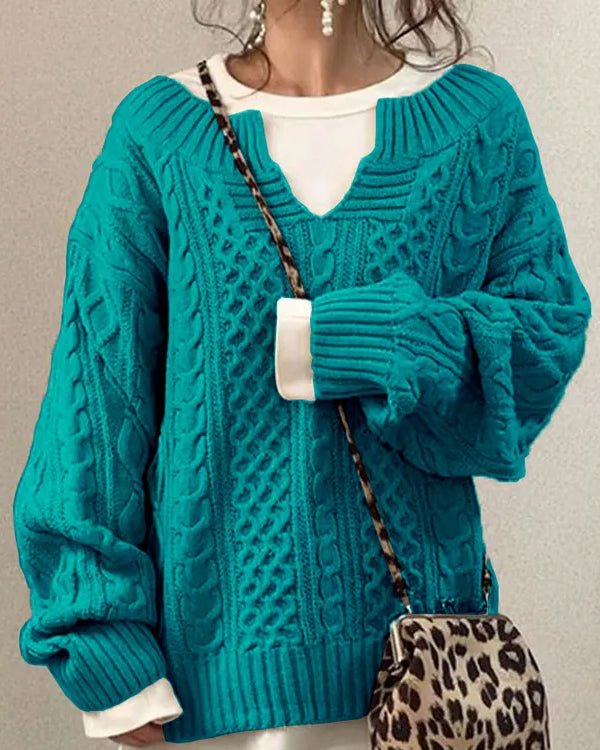 Carolyn | Refined Oversized Cable Knit V-Neck Sweater