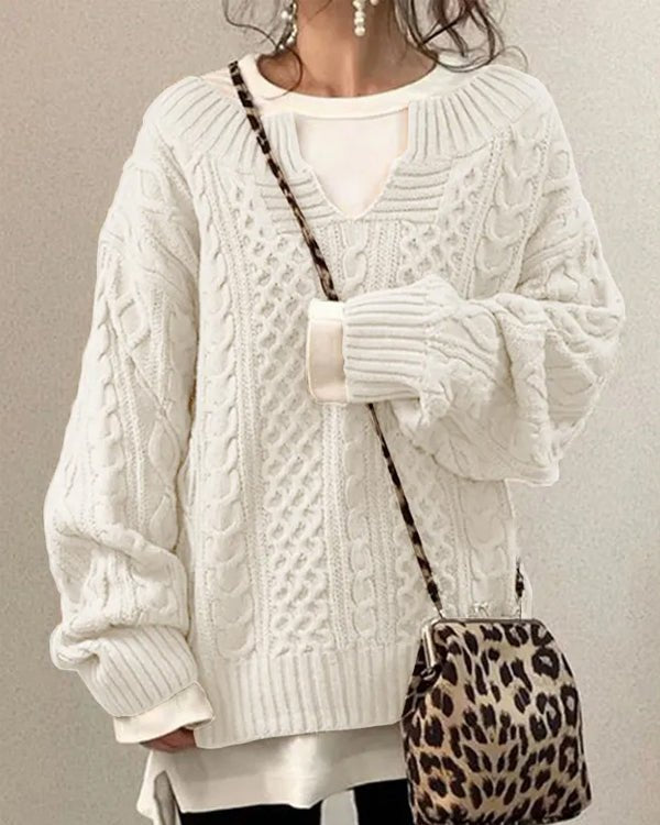 Carolyn | Refined Oversized Cable Knit V-Neck Sweater
