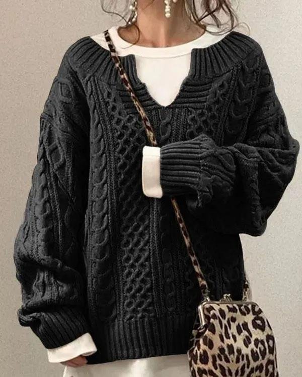 Carolyn | Refined Oversized Cable Knit V-Neck Sweater