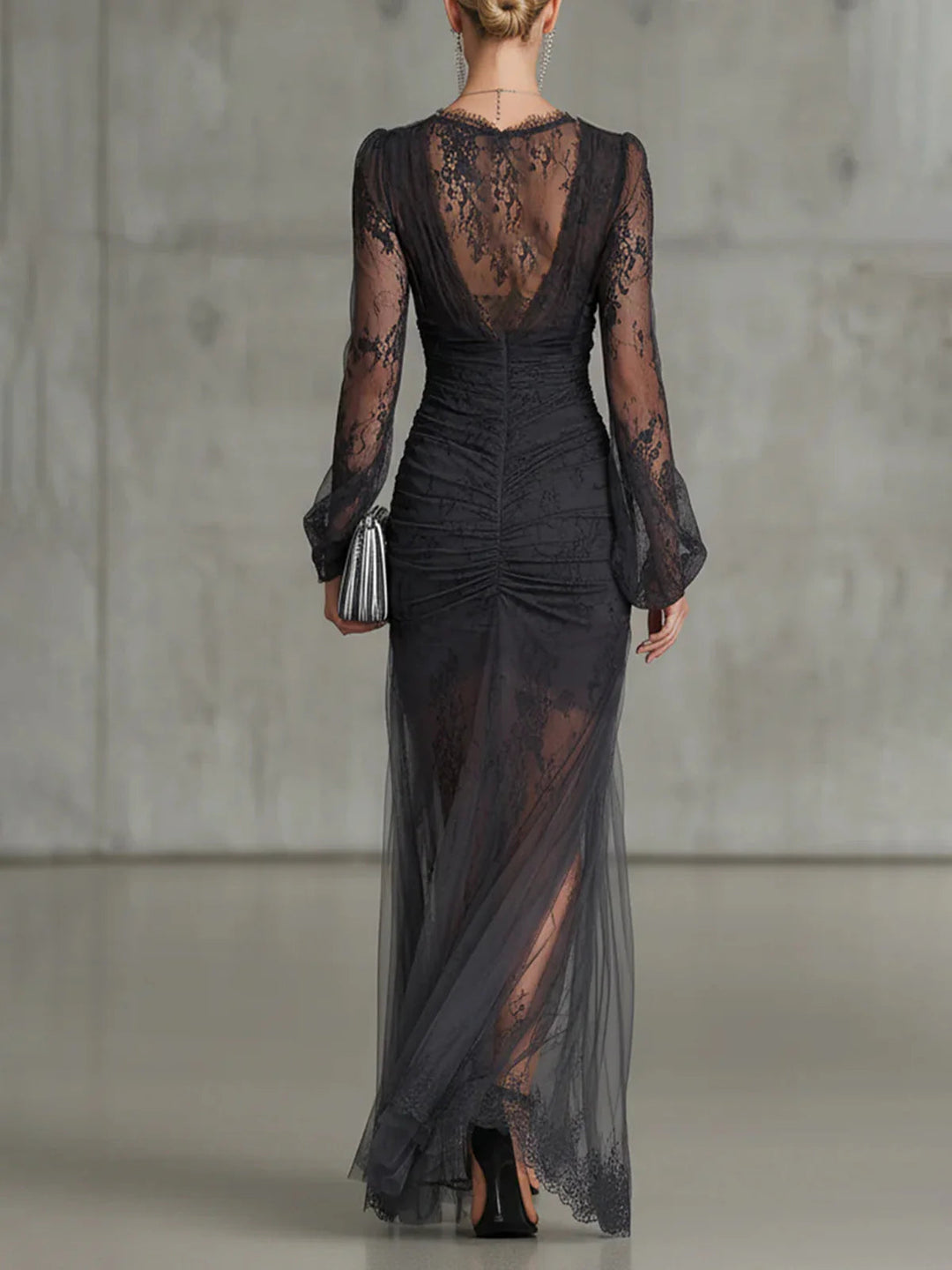 Carolyn | Stylish Lace V-Neck Fall Wedding Guest Maxi Dress