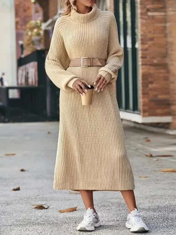 Carolyn | Stylish Ribbed Knit Turtleneck Maxi Winter Dress