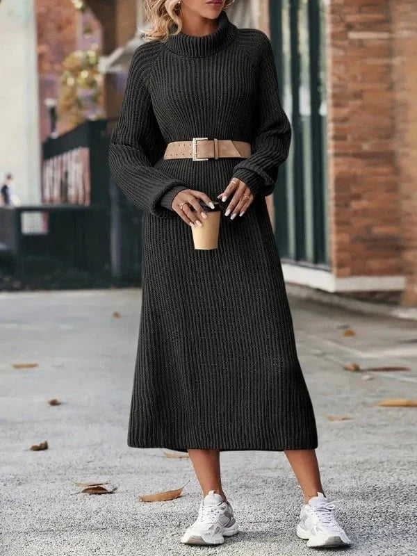 Carolyn | Stylish Ribbed Knit Turtleneck Maxi Winter Dress