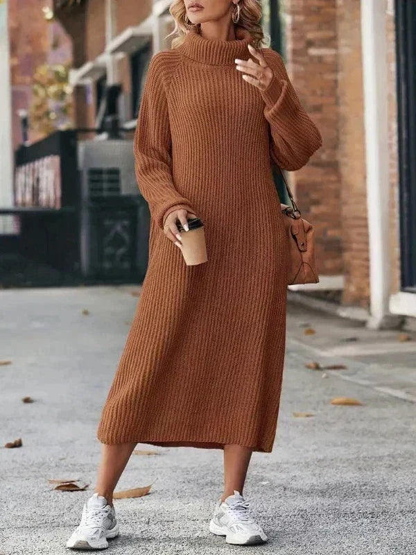 Carolyn | Stylish Ribbed Knit Turtleneck Maxi Winter Dress