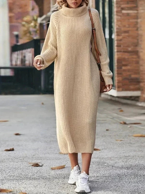 Carolyn | Stylish Ribbed Knit Turtleneck Maxi Winter Dress