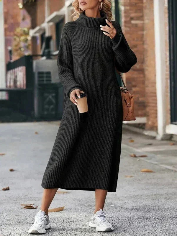 Carolyn | Stylish Ribbed Knit Turtleneck Maxi Winter Dress