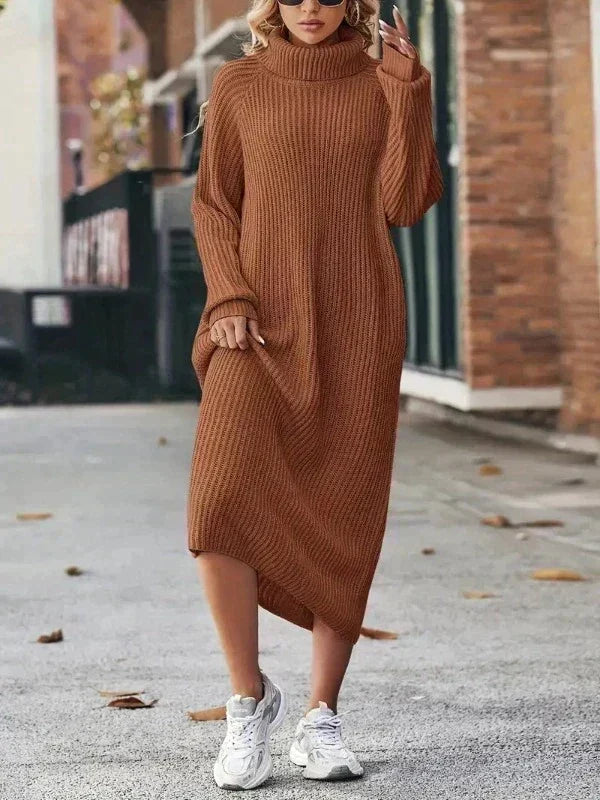 Carolyn | Stylish Ribbed Knit Turtleneck Maxi Winter Dress