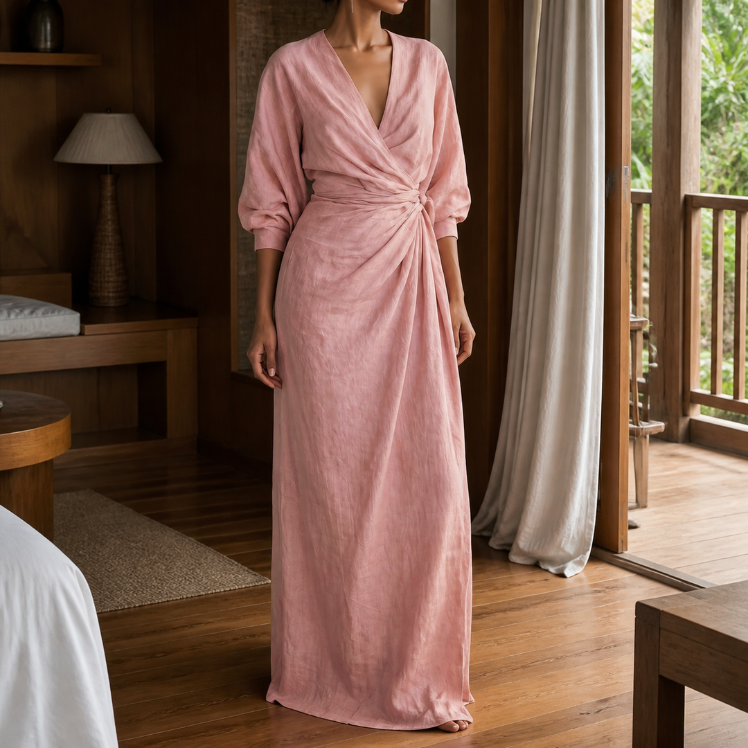 Carolyn | Stylish Wrap Fall Wedding Guest Maxi Dress
