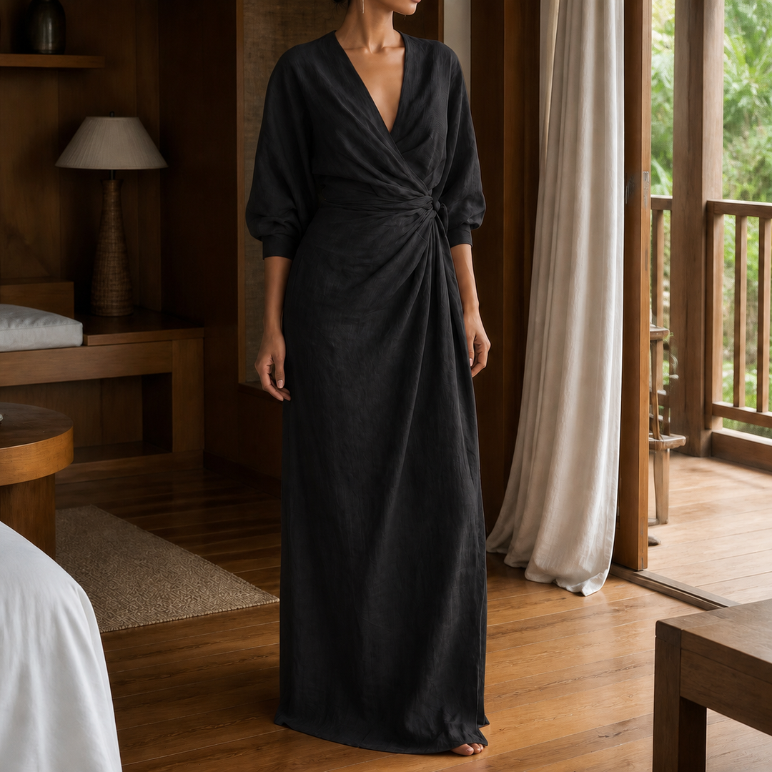 Carolyn | Stylish Wrap Fall Wedding Guest Maxi Dress