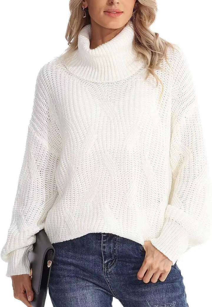Catherine | Oversized Cable Knit Turtleneck Sweater
