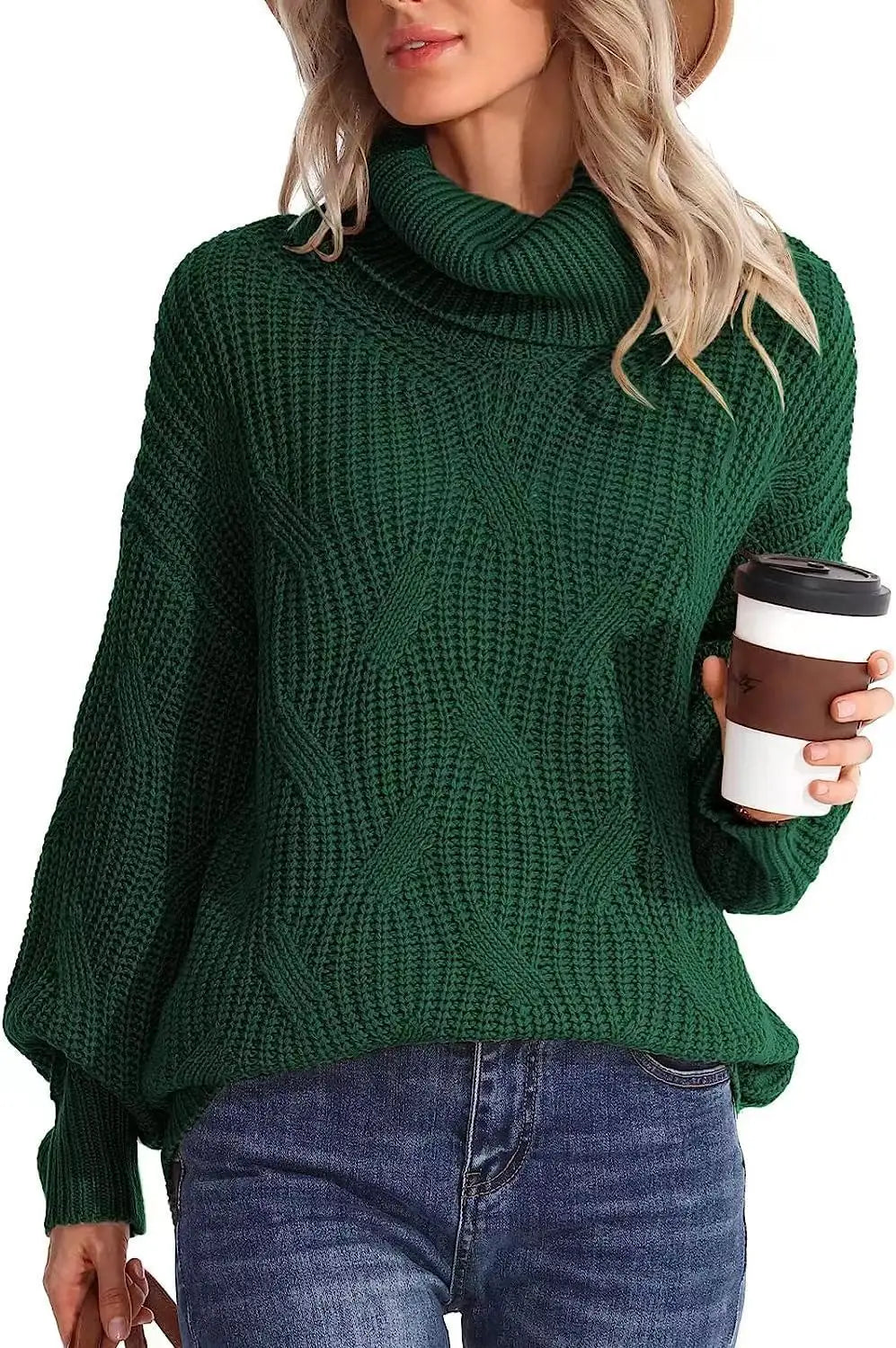 Catherine | Oversized Cable Knit Turtleneck Sweater